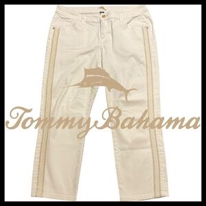 Tommy Bahama Cream/Gold Embroidered Side Stripe Crop Pants (10)